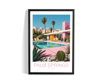 Palm Springs Print Retro, Palm Springs California Travel Poster, Wall Art, Gift Wall Decor Travel California