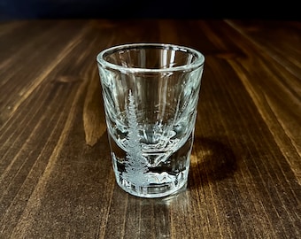 Hand Engraved Trees on a 2oz Shot Glass