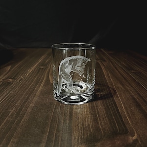 Hand Engraved Fox Whiskey Glass, Easy Grip Cocktail Glass