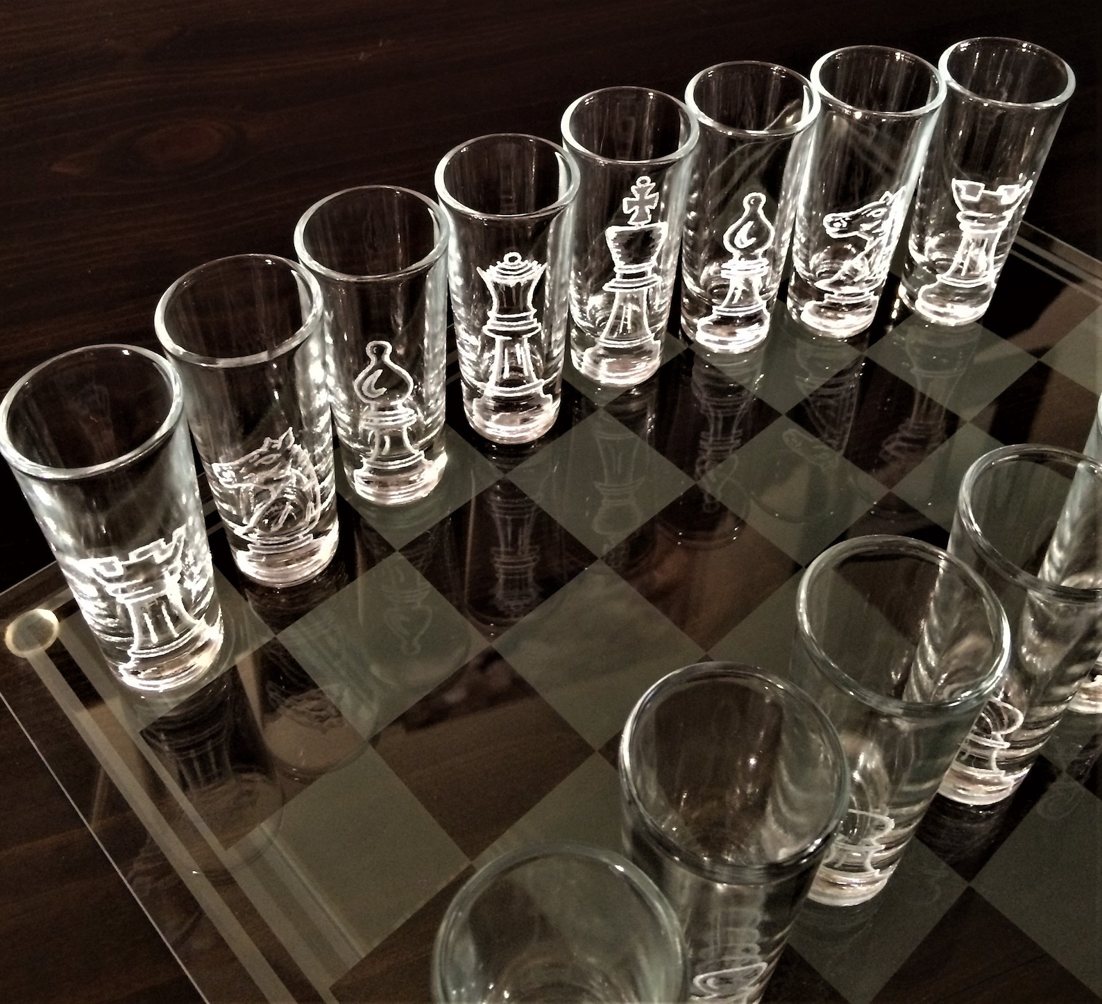 Hand Engraved Shot Glass Chess Set Etsy