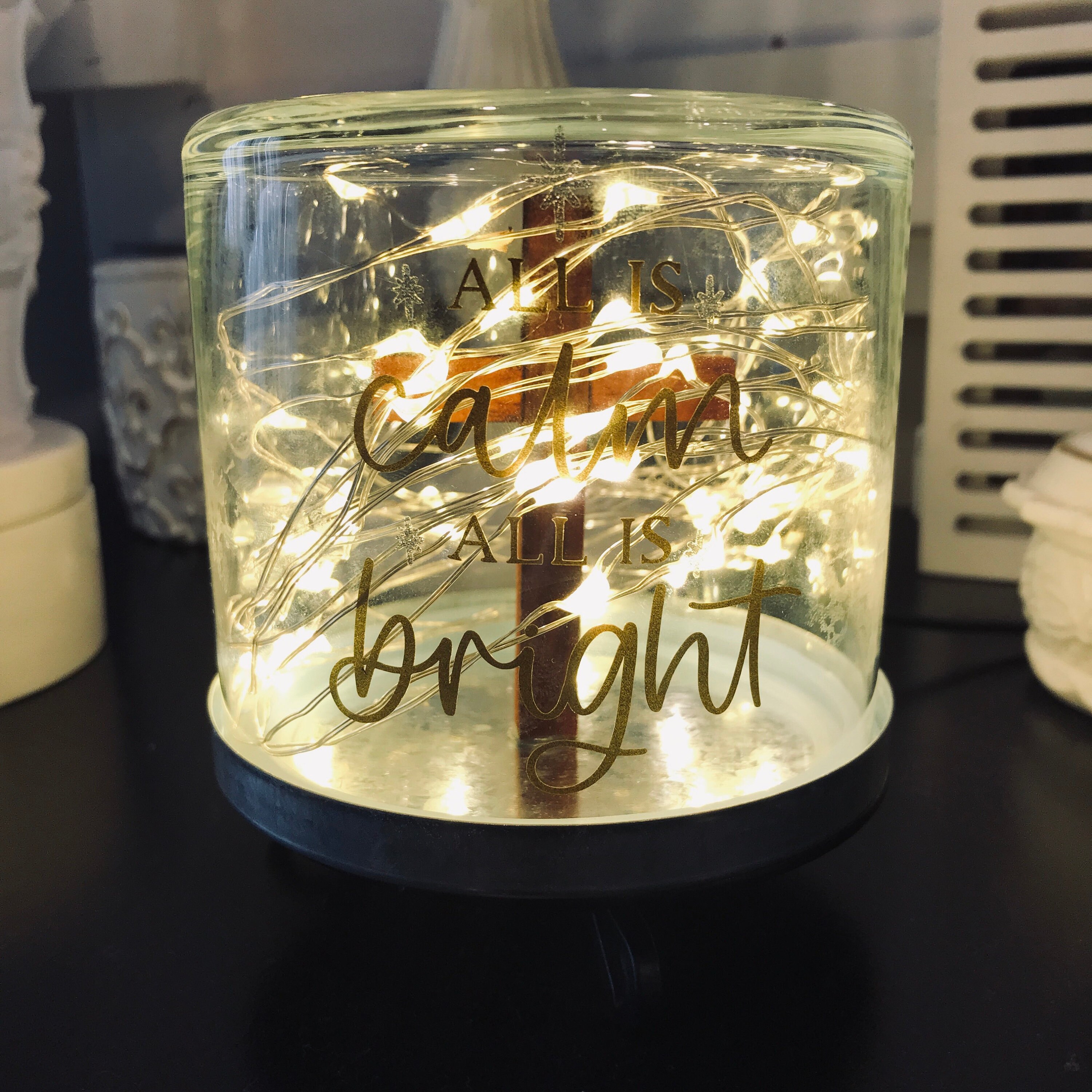 All Is Calm, All Is Bright Christmas Cross Night Light