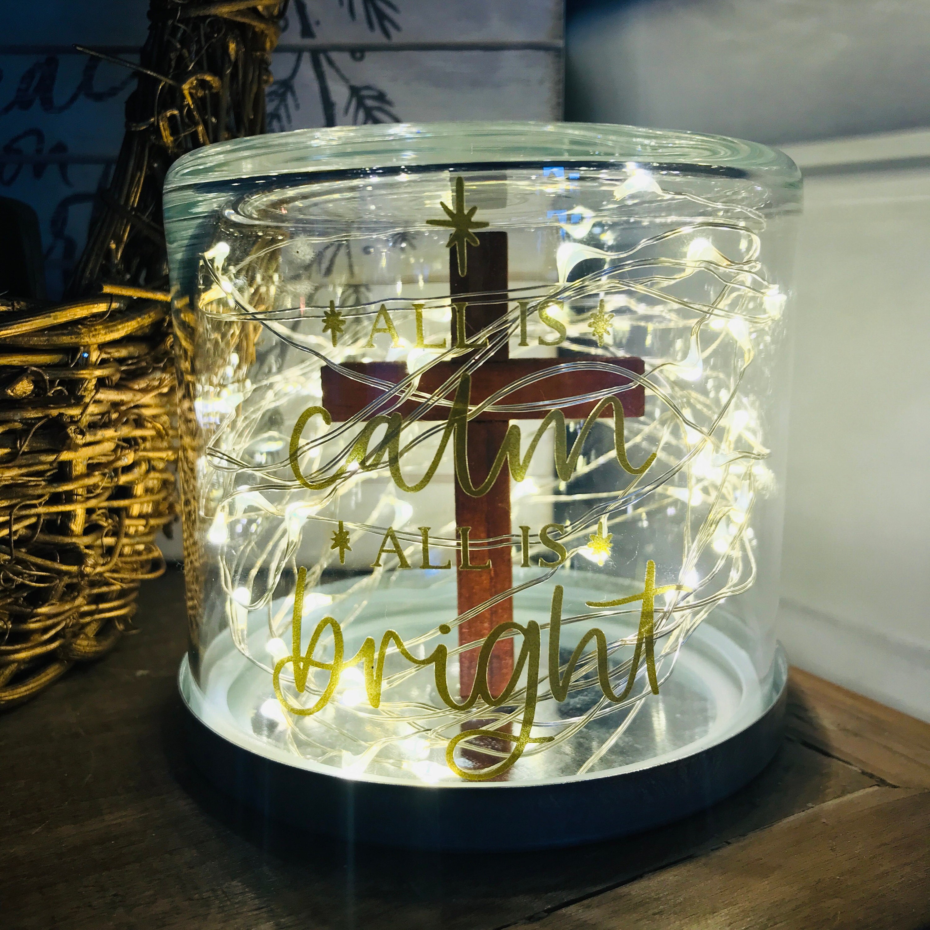 All Is Calm, All Is Bright Christmas Cross Night Light