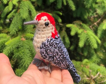 Crochet Red-bellied Woodpecker | Crochet Amigurumi | Crochet Plush Toy Figure | Realistic Garden Bird Figure | Nature Gift | Physical Item