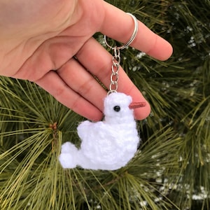 Tiny Birdies Crochet White Dove Keychain | Crochet Bird Keychain | Bird Lover Gift | Garden Birds | Crochet Amigurumi | Physical Item
