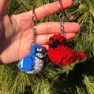 Tiny Birdies Crochet Blue jay & Cardinal Keychain | Crochet Bird Keychain | Bird Lover Gift | Crochet Amigurumi | Physical Item