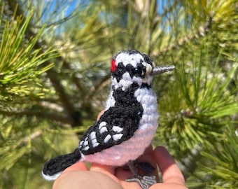 Crochet Downy Woodpecker | Crochet Bird Amigurumi | Realistic Crochet Woodpecker | Garden Bird Figure | Nature Gift | Physical Item