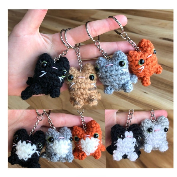 Crochet Cat Keychain | Crochet Kitty Amigurumi | Kitten Plush Toy Accessory | Cat Lover Gift | Black Cat, Tabby Cat, Grey Cat, Orange Cat