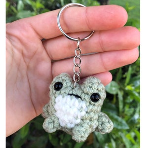 Chaveiro de sapo de crochê fofo | Amigurumi de pelúcia de sapo verde | Chaveiro de sapo de crochê | Presente da natureza | Acessório de chaves de pelúcia