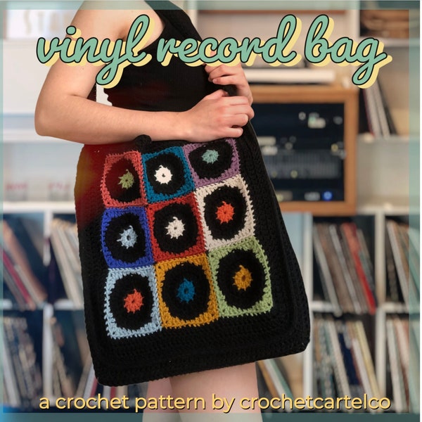 Sac pour disque vinyle MOTIF CROCHET | Sac carré grand-mère | Sac à disques | Sac Crochet | Cadeau de musique | PDF adapté aux débutants | Images étape par étape