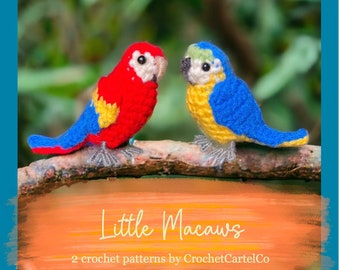 Little Macaws Crochet Pattern Bundle | Realistic Bird Crochet Amigurumi Patterns | 2 INSTANT DOWNLOAD PDFs | Step-by-Step Pics