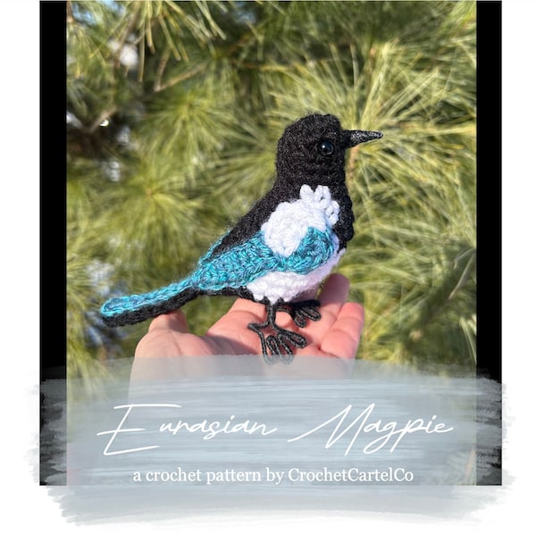 Little Eurasian Magpie Crochet Pattern | Realistic Bird Crochet Pattern | Magpie Amigurumi | INSTANT DOWNLOAD PDF | Step-by-Step Pictures