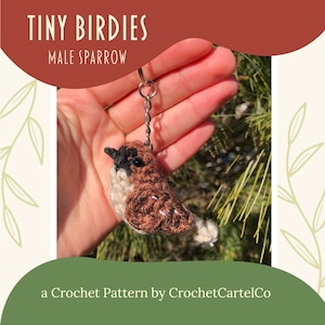 Tiny Birdies Crochet Male Sparrow Written Crochet Pattern | Garden Birds | Crochet Keychain | INSTANT DOWNLOAD | PDF | Step-By-Step Pictures