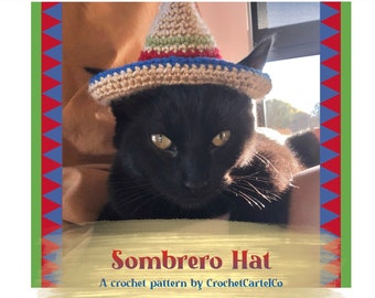 Padrão de crochê para chapéu sombrero de gato | Chapéu de crochê para gato com furos para orelhas | Fantasia de chapéu de festa | Cinco de Mayo | DOWNLOAD INSTANTÂNEO | PDF
