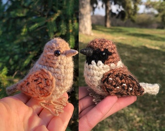 Crochet Male + Female Sparrow Bundle | Crochet Amigurumi | Realistic Garden Bird Figure | Crochet Plush Toy Figure  | House Sparrow