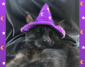 Crochet Magical Wizard Hat | Halloween Crochet Hat for Pet Cat with Ear Holes | Cat Costume | Halloween Costume | PHYSICAL ITEM