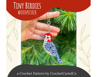 Tiny Birdies Crochet Woodpecker Crochet Pattern | Garden Bird | Crochet Amigurumi Keychain | INSTANT DOWNLOAD PDF | Step-By-Step Pictures