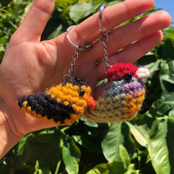 Crochet Gouldian Rainbow Finch or Goldfinch Keychain | Crochet Amigurumi | Plush Toy Accessory | Crochet Bird Keychain