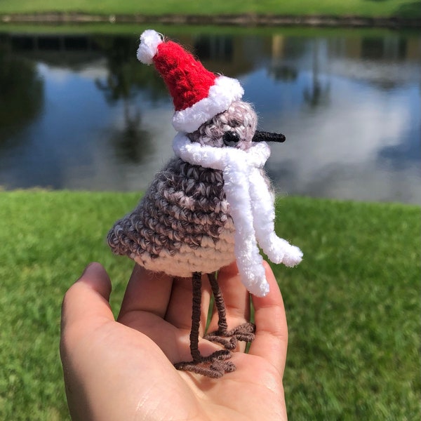 Crochet Sandpiper with Santa Hat & Fuzzy Scarf | Realistic Crochet Amigurumi | Piper Plush | Beach Bird | Shorebird | Tropical Christmas