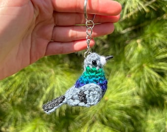 Tiny Birdies Crochet Pigeon Keychain | Crochet Bird Keychain | Bird Lover Gift | Garden Birds | Crochet Amigurumi | Physical Item