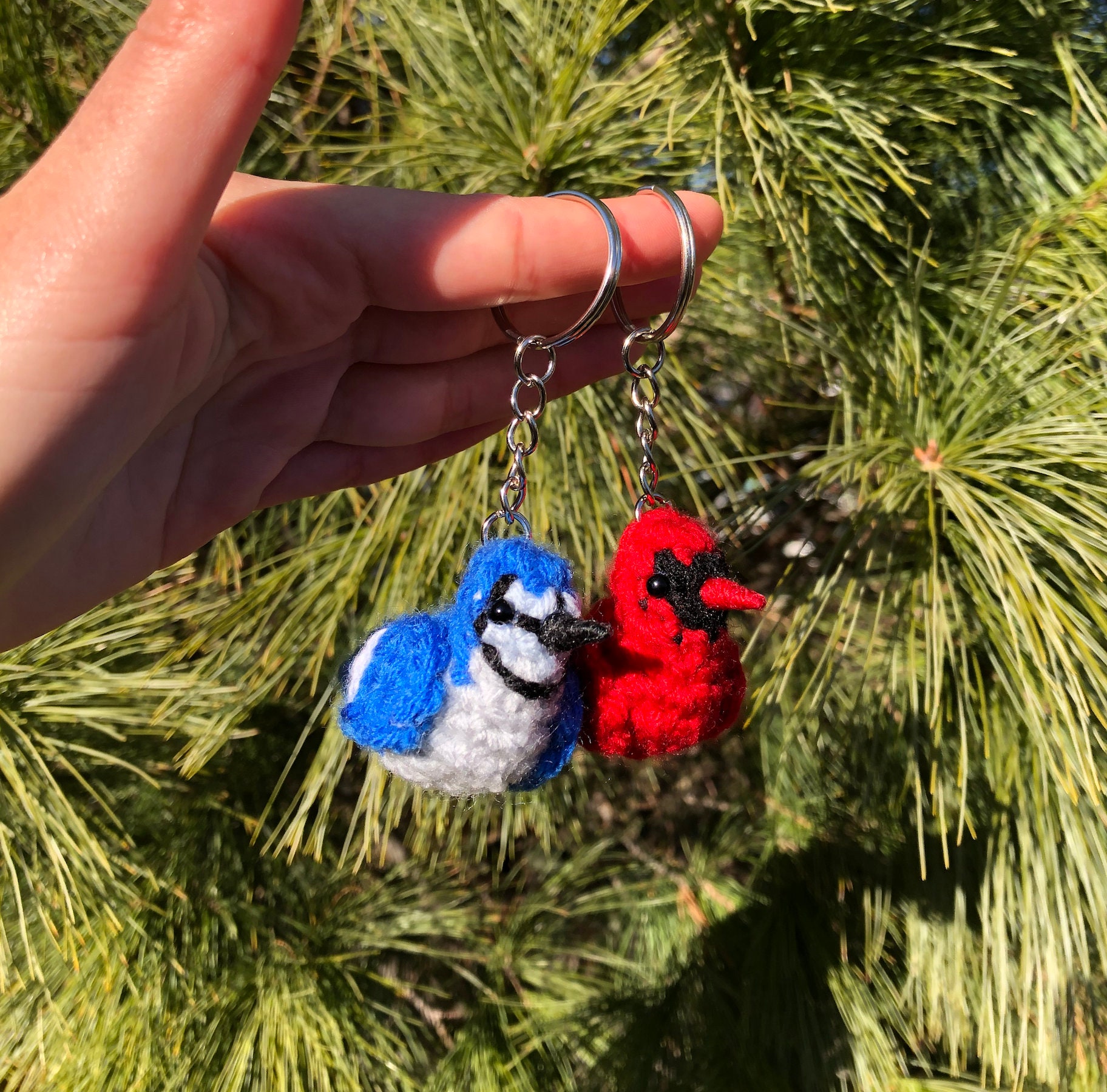 Tiny Birdies Crochet Blue Jay & Cardinal Keychain | Crochet Bird