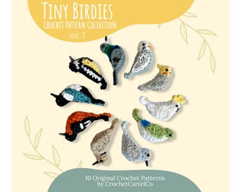 Collection de motifs au crochet Tiny Birdies, Vol 3 | 10 nouveaux modèles de crochet pour oiseaux et perroquets | TÉLÉCHARGEMENT INSTANTANÉ DU PDF | Images étape par étape