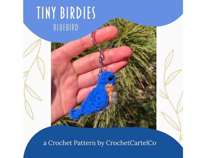 Tiny Birdies Crochet Bluebird Written Crochet Pattern Garden Birds Crochet Keychain INSTANT DOWNLOAD PDF Step-By-Step Pictures image 1