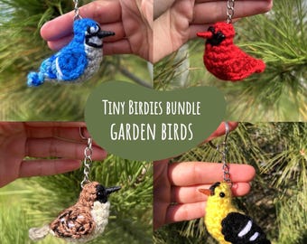 Tiny Birdies Bundle - Garden Birds | 4 Realistic Bird Written Crochet Patterns | Blue jay, Cardinal, Sparrow, Goldfinch | PDF DOWNLOAD
