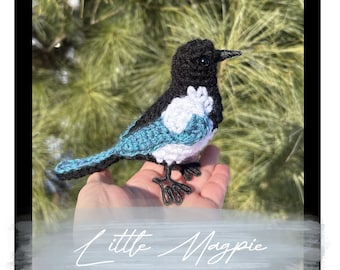 Motif au crochet Petite pie | Motif d'oiseau réaliste | Amigurumi de la Pie bavarde | TÉLÉCHARGEMENT INSTANTANÉ DU PDF | Photos étape par étape