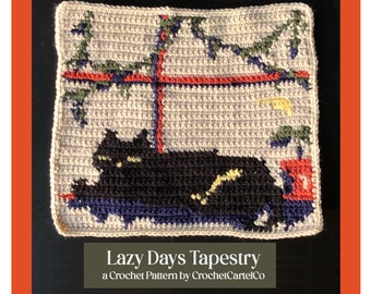 Padrão de crochê escrito para tapeçaria de gato "Lazy Days" | Tapeçaria de gatinho sonolento | Padrão de tapeçaria de crochê | DOWNLOAD INSTANTÂNEO | PDF com gráfico