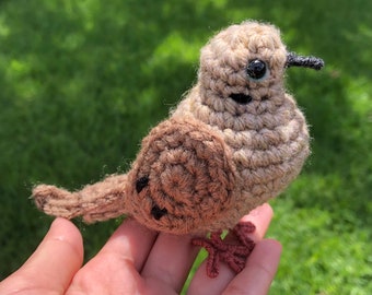 Paloma de luto de ganchillo / Amigurumi de ganchillo / Figura de peluche de ganchillo / Figura de pájaro realista / Artículo físico