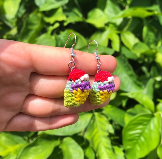 Gouldian Finch Crochet Earrings Rainbow Bird Earrings Tropical Exotic Colorful Bird Handmade Jewelry Cute Gift