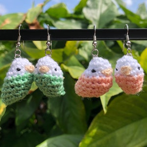 Pretty Parakeet Crochet Earrings | Handmade Jewelry | Crochet Amigurumi | Customizable Gift | Crochet Bird Earrings | Budgie | Budgerigar