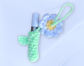 Chunky Chenille Crochet Lip Gloss Flower Pouch | Crochet Flower Lip Balm Holder | Customizable Lip Balm Keychain / Wristlet | Cute Gift