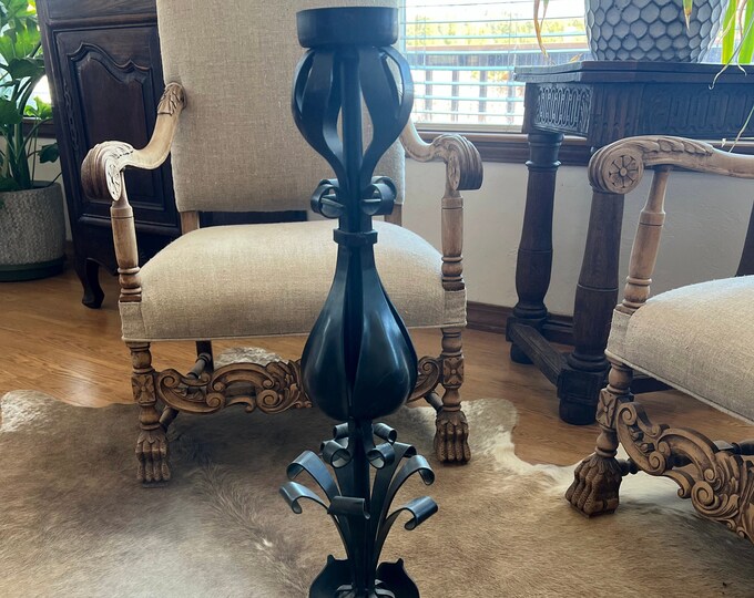 Vintage Mid Century Wrought Iron Tall Candle Holder Large 32
