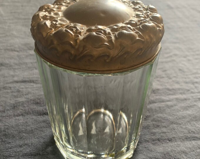 Antique GLASS CIGAR HUMIDOR With Ornate Floral Bud Repousse Bronze