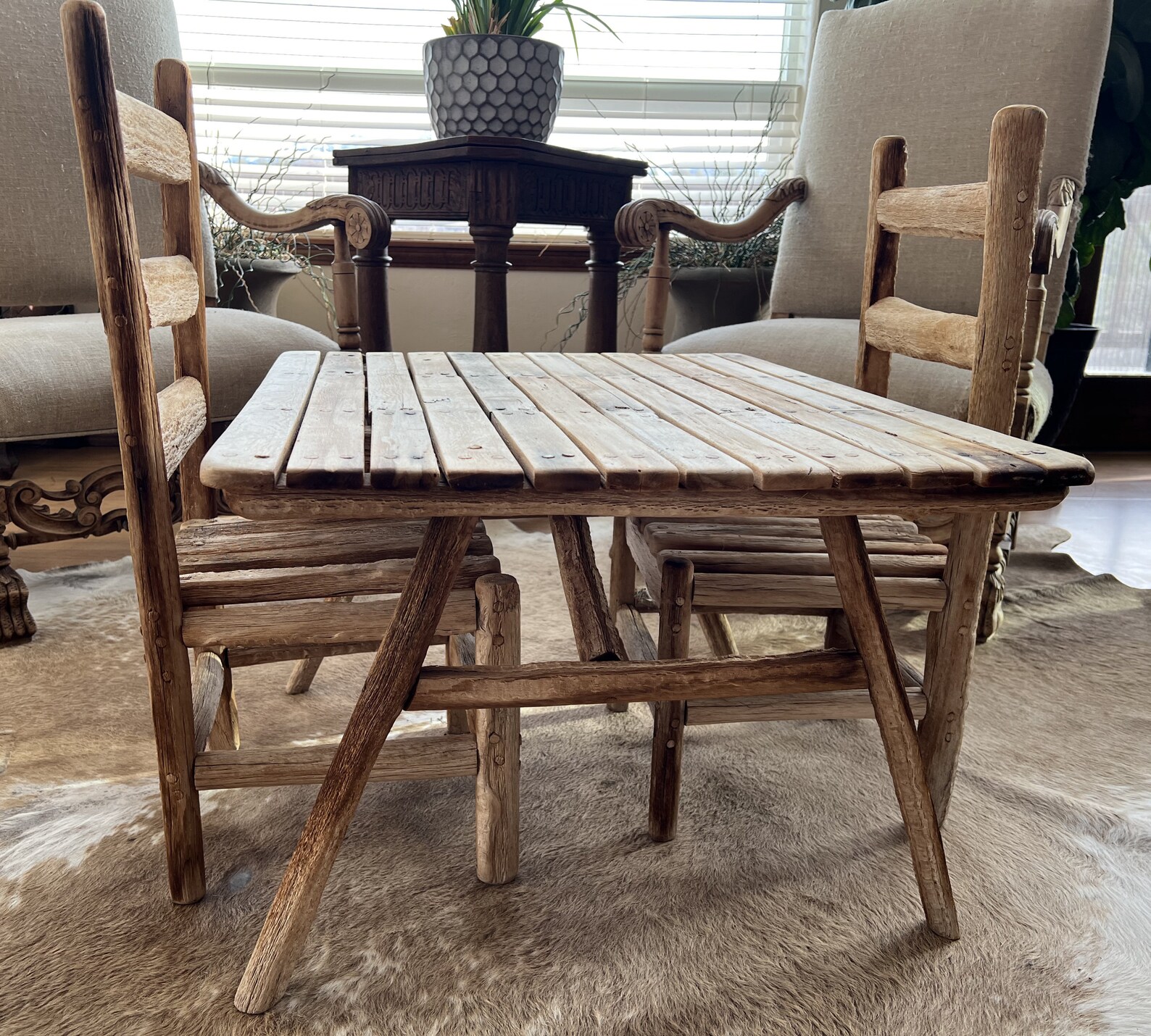 Vintage Kid's Table and Chairs Set Hand Crafted Saguaro Cactus Rib Wood ...