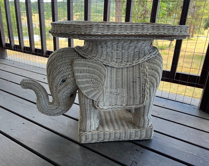 Vintage Wicker Rattan Elephant Side Table End Table Sofa Etsy