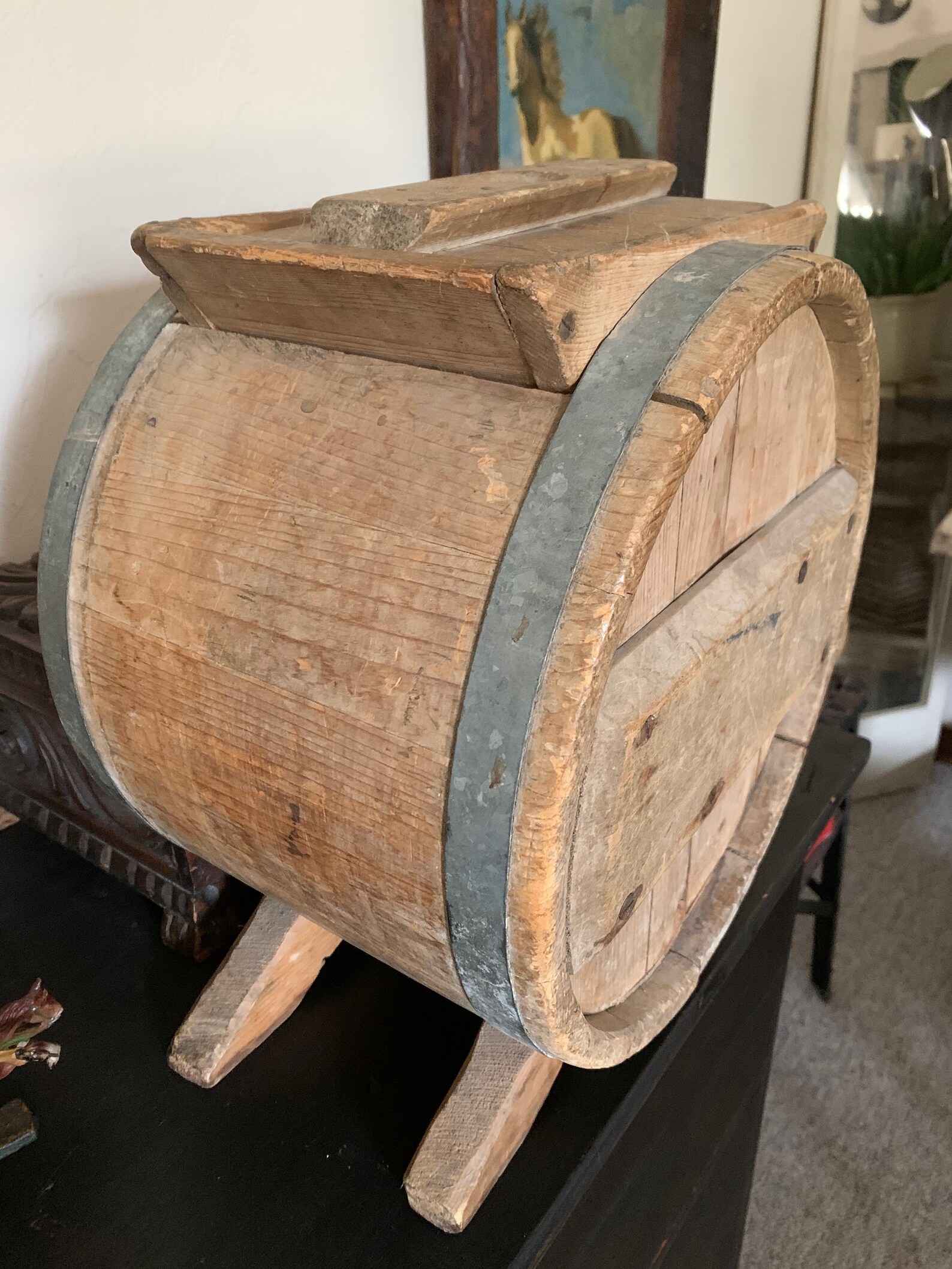 Antique Butter Churn Large Barrel Style Wood and Galvanized Etsy