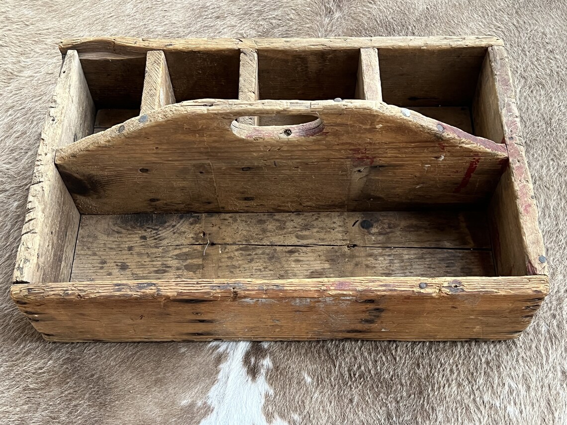 Antique Wooden Tool Carrier Primitive Handmade Tool Box Etsy