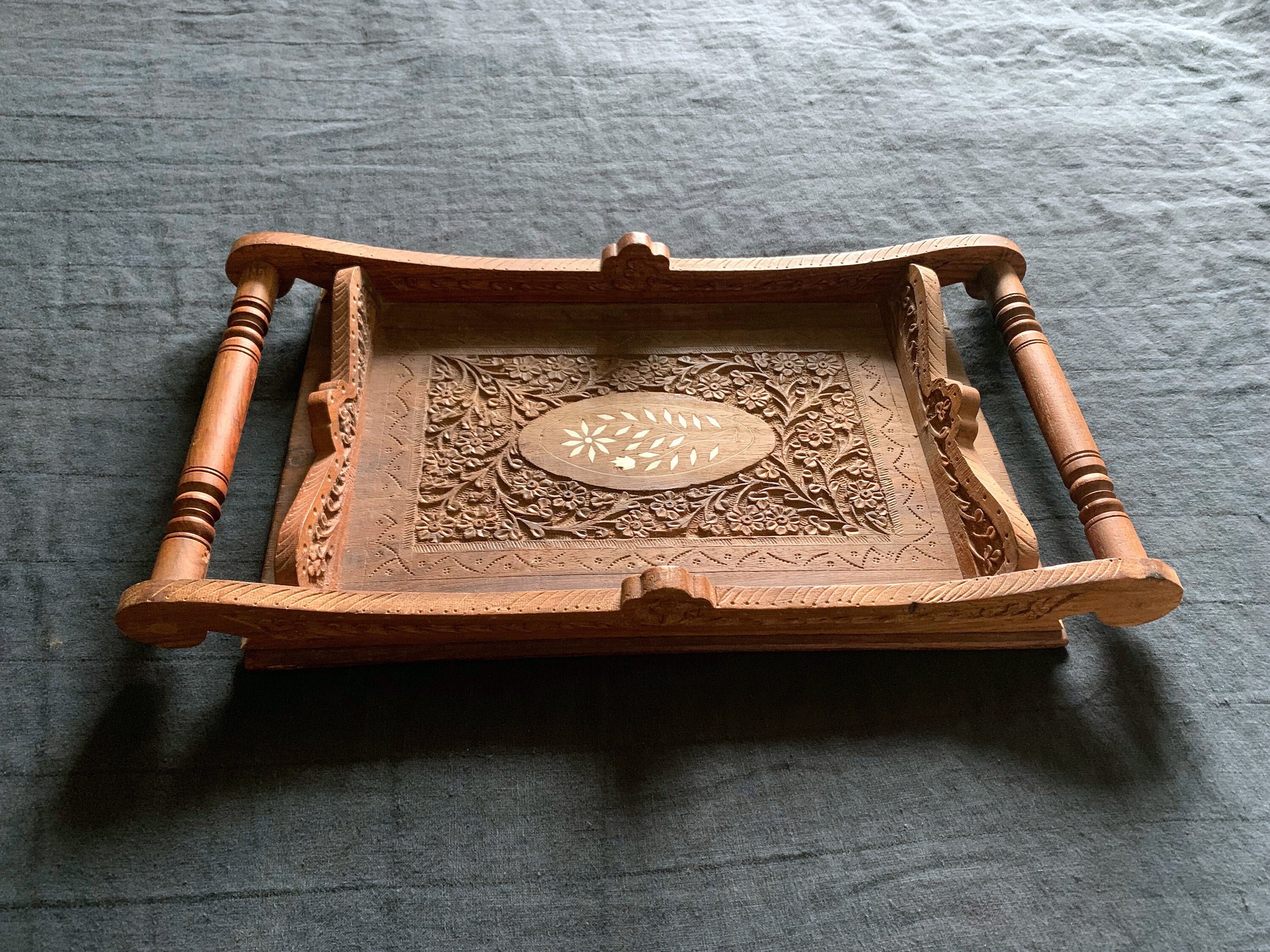 Vintage India Sheesham Tray with Handles Hand Carved with Etsy