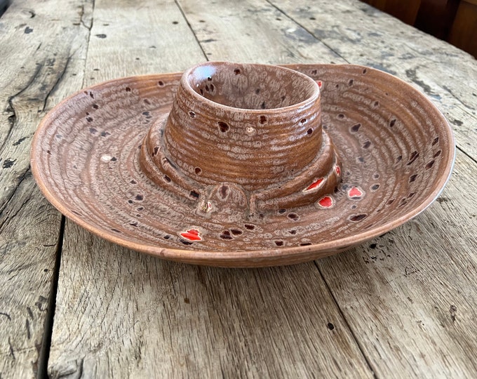 Vintage Mexican Hat Chip and Salsa Bowl MCM Ceramic Sombrero Chip and