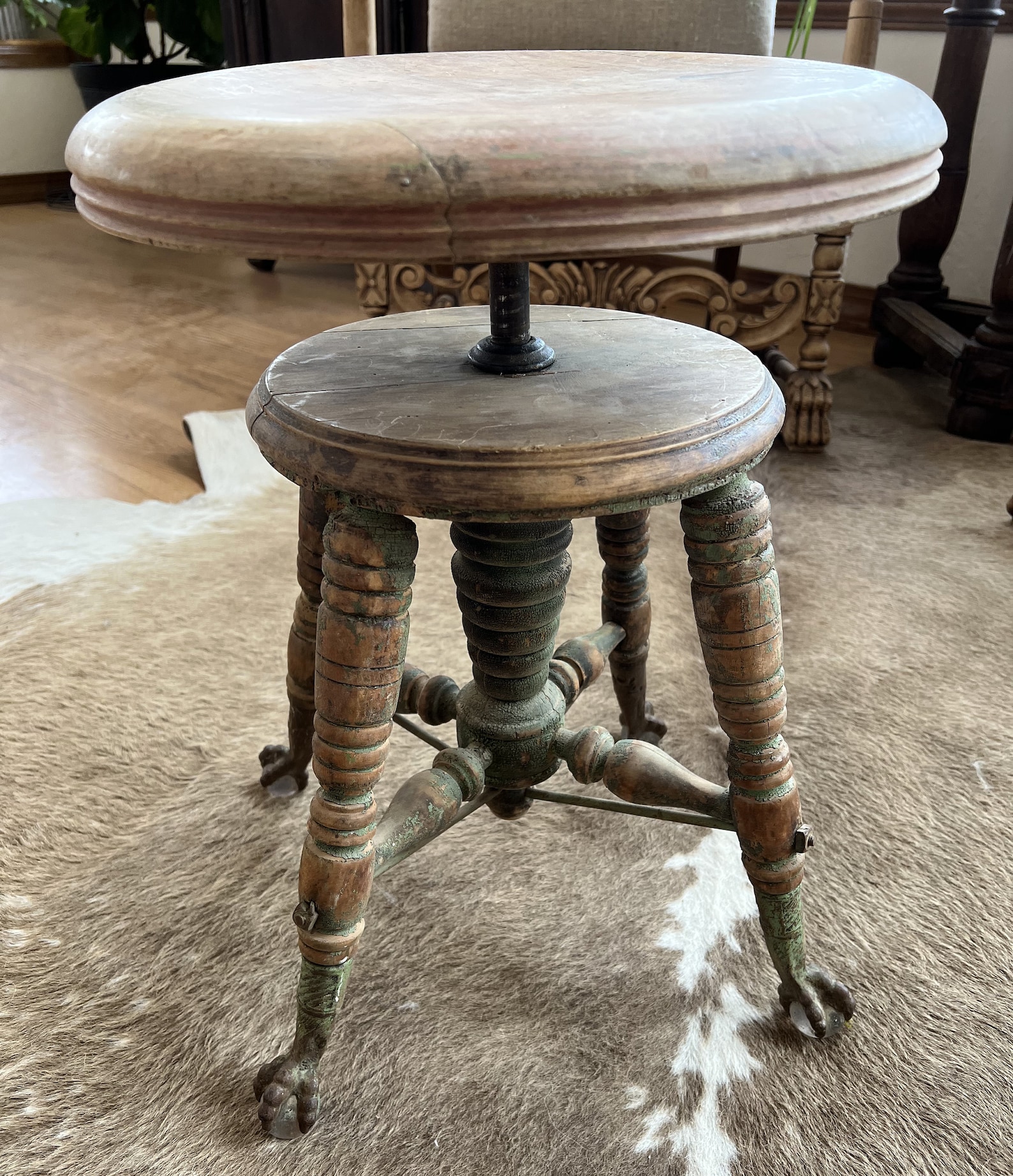 Antique Piano Stool Claw Foot GLASS BALL Feet Chippy - Etsy