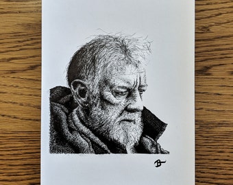 Original Tinte Zeichnung - Sir Alec Guinness als Obi-Wan Kenobi