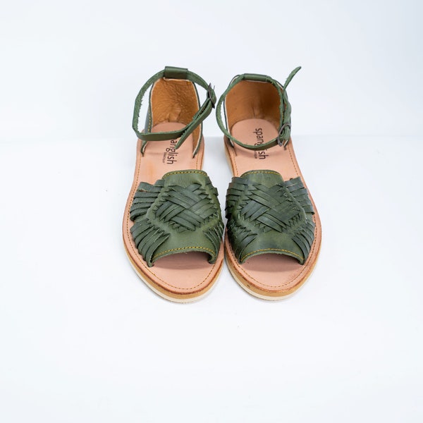 Dark Green Ankle Strap Sandals,Huaraches Women,Huaraches Sandals,Womens Huaraches,Mexican Huaraches,Natural Leather Shoes,handmade shoes