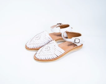 Vit läderfotledsrem, sandaler för kvinnor, Huarache-sandaler, Huaraches-skor för kvinnor, mexikanska Huaraches, skor i naturläder, handgjorda skor, Huaraches