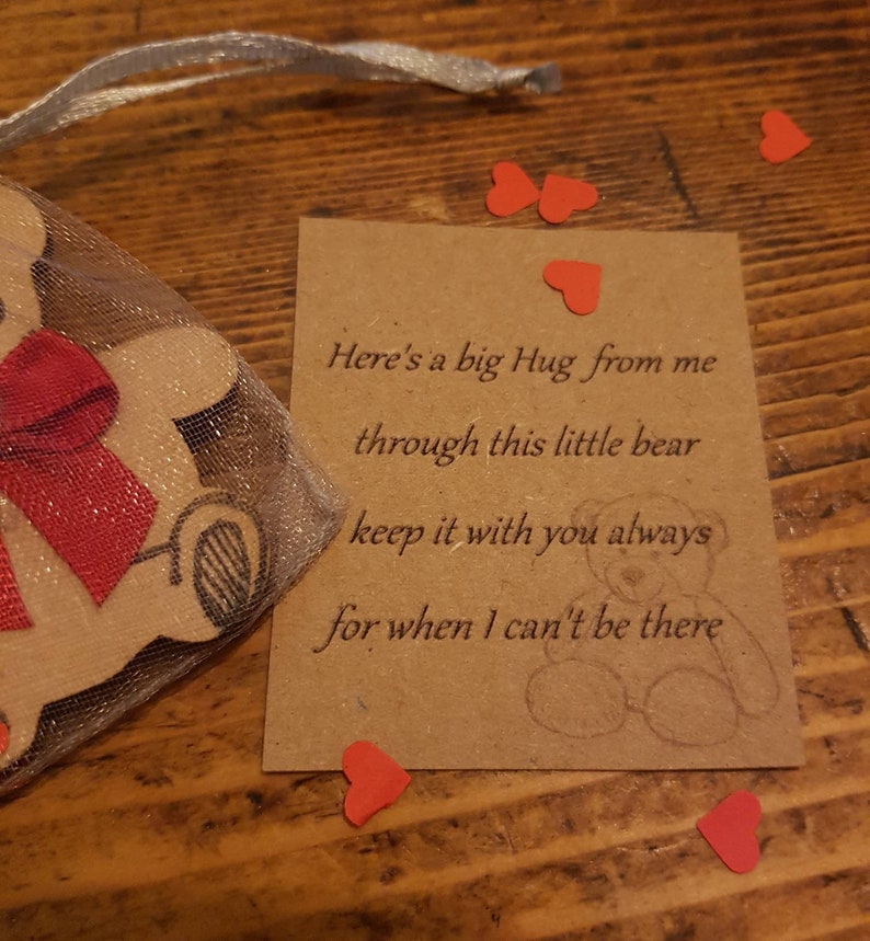 Send a pocket hug wooden teddy bear gift poem card isolation Etsy