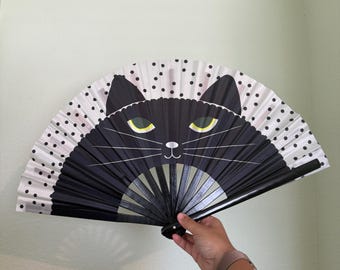 Black Cat Handheld Fan: Festival Accessory, Cat Lover Gift, Large Fan