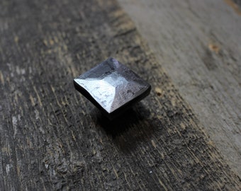 Square Hammered Knob - Hand Forged Rustic Cabinet and Drawer Knobs - 1 1/4" wide - Brushed - Individual