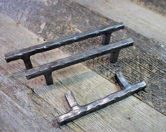 Hand Forged Hammered Square Stem Drawer Handle - Brushed - Individual