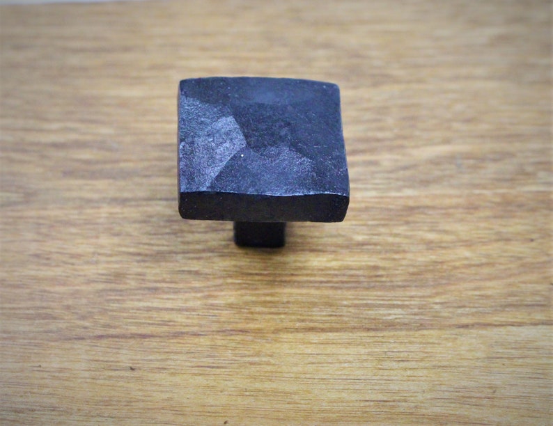Square Hammered Knob - Hand Forged Rustic Cabinet and Drawer Knobs - 1 1/4" - Individual image 4